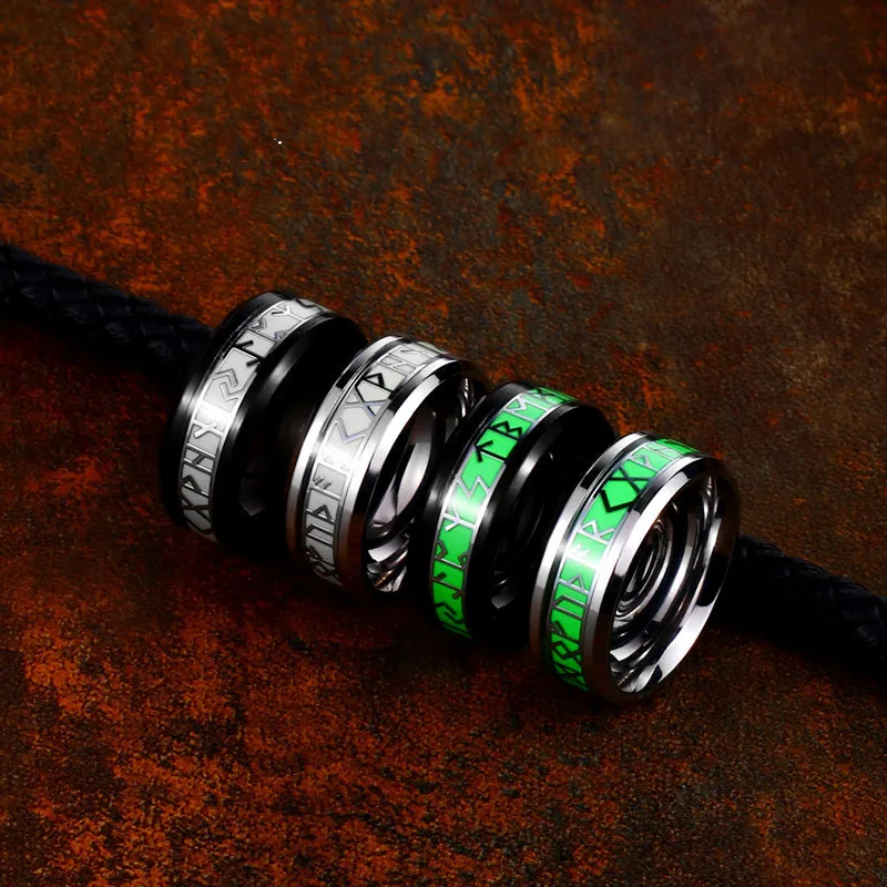

Vintage Viking Rune Luminous Stainless Steel Mens Women Rings Simple Unique Trendy For Couple Girl Boyfriend Jewelry Gift