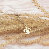 Collier Fleur De Lis en acier inoxydable, fleur, lys, Saint Nicolas, pendentif Lotus, collier De royauté française catholique, bijoux pour femmes 2