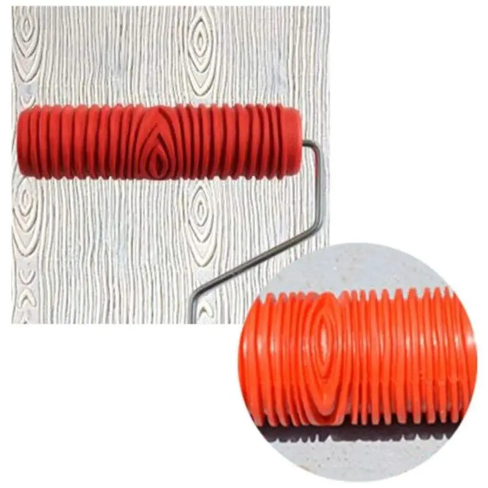 Rubber Imitation Wood Grain Pattern Paint Roller DIY Paint Texture Pigment Printing Wall Painting Roller with Handle Home Tool