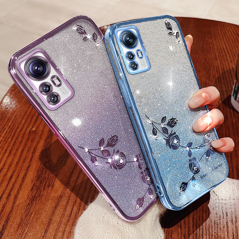 Bling Glitter Bloem Case Voor Xiaomi Redmi Note 12 12S 11 11S 10S 10 Pro Max Plus turbo Prime 12C 10C 11A Plating Soft Cover_voghion.com