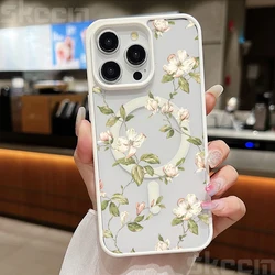 Charming Floral Design Matte Magnetic Clear Phone Case with Wireless Charging Capability - iPhone 12 Pro (White - YYDSX858)