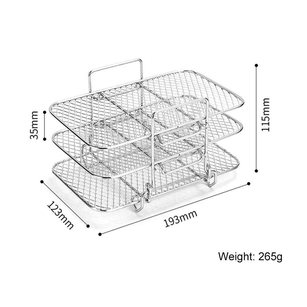 Air Fryer Rack Air Fryer Oven Grill Steamer Stainless Steel 3 Layers Mesh Grill Basket Stackable Multifunctional Kitchen Gadgets