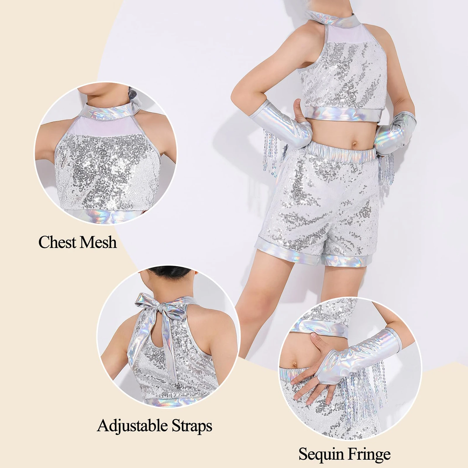Costume Danse Fille - Haut Court à Paillettes Et Jupe Patinage | Tenue Jazz Moderne, Latin, Gymnastique - 11