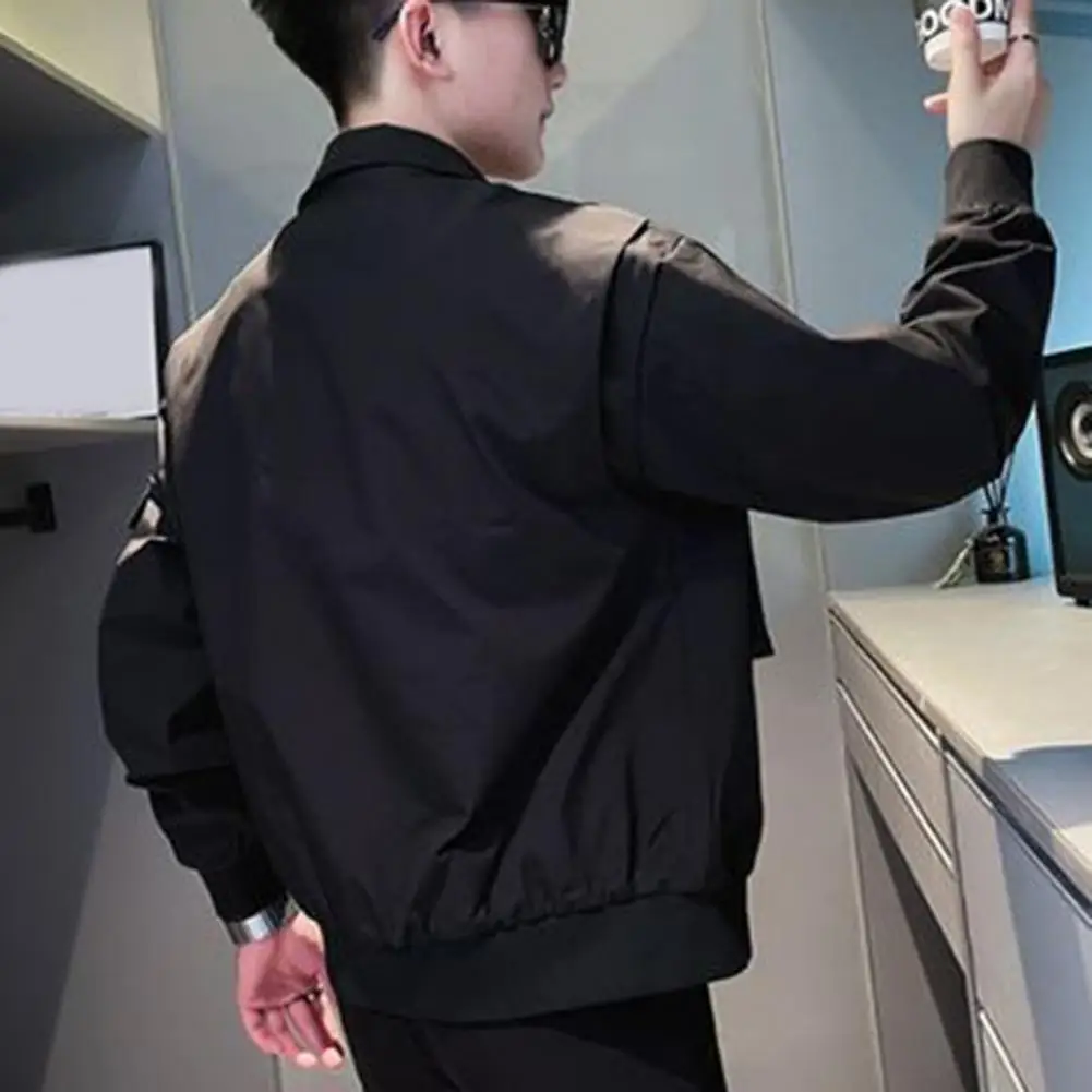 

Куртка мужская однотонная на молнии с несколькими карманами, рабочая одежда, гладкая Повседневная в стиле хип-хоп, на пуговицах, с лацканами