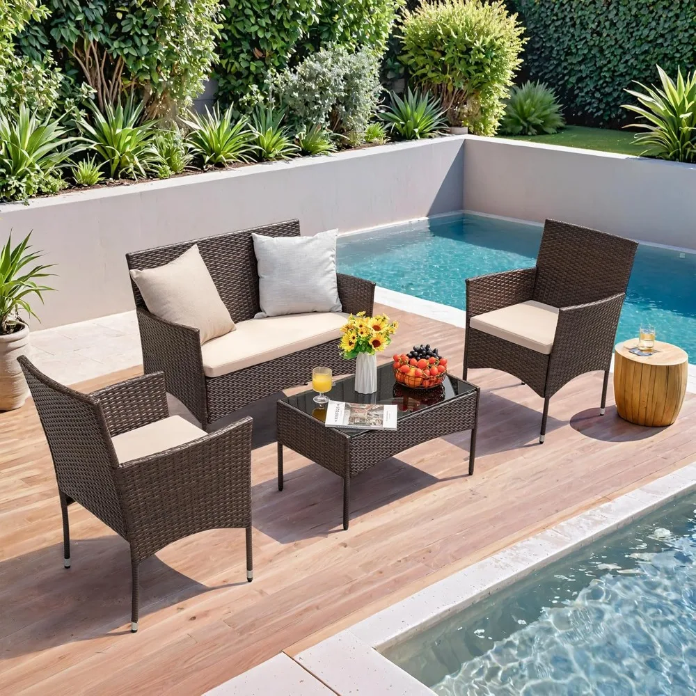4-Piece Rattan Wicker Patio Furniture Set 5