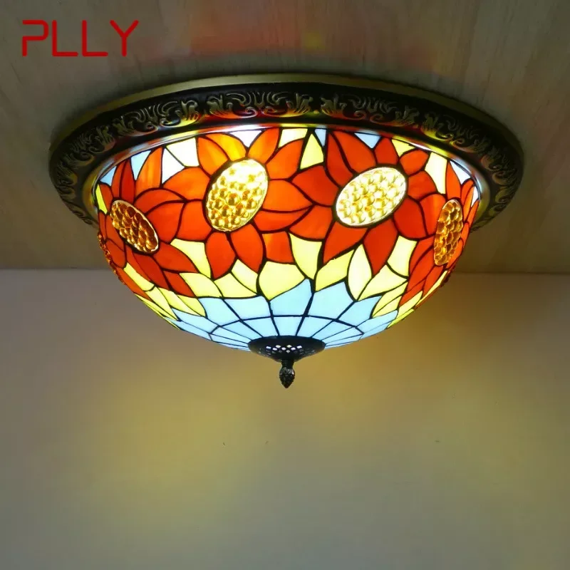 

PLLY Tiffany Ceiling Light American Countryside Bedroom Study Modern Creative Bar Counter Corridor Colored Glass Ceiling Light
