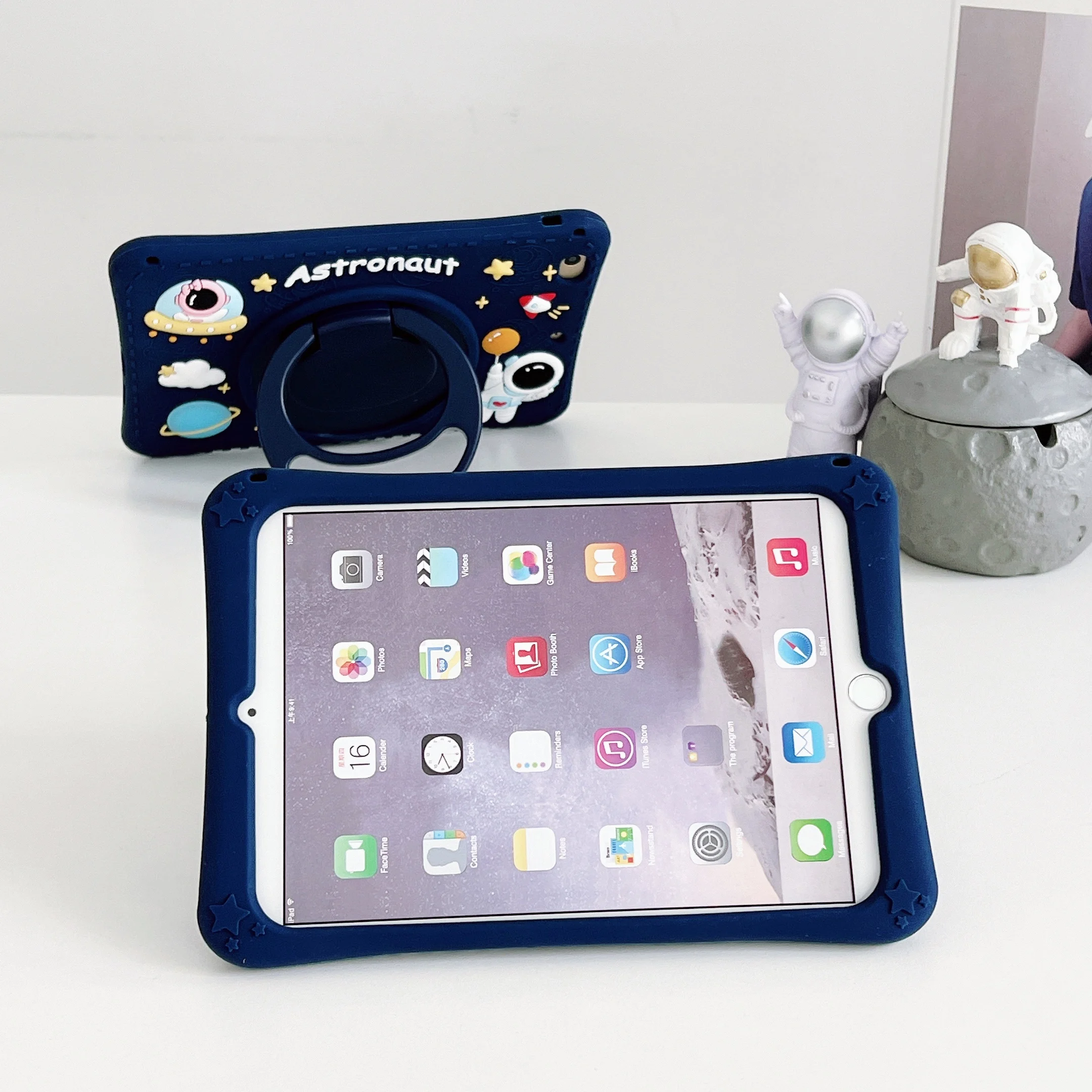 Kids Safe Silicon Tablet Case with Astronaut Design and Built-in Stand