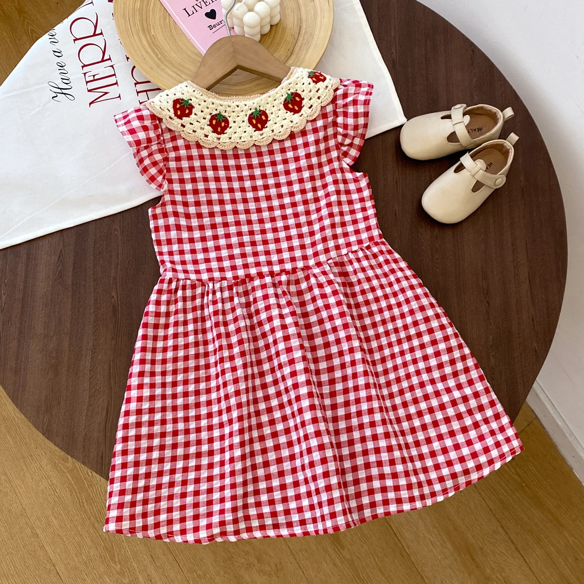 51166-fc7c2d.jpg Girls Plaid Dress (Vintage Collar Design)