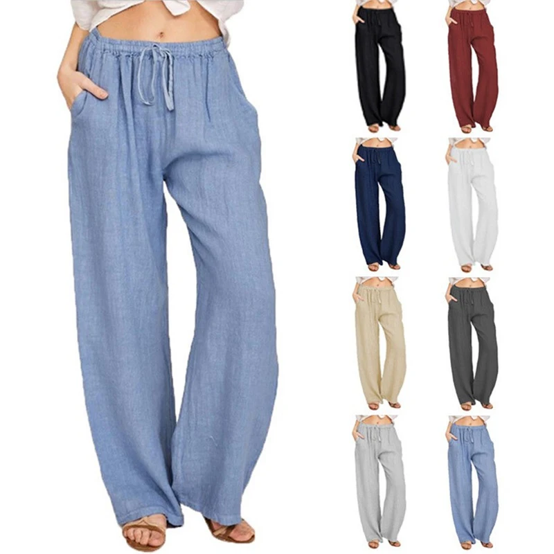 

Summer Cotton Linen Women Loose Pants 2024 Solid High Waist Casual Wide Leg Long Trousers Streetwear Female Joggers Y2k Clothes