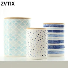 

Best Creative Wave Pattern Ceramic Storage Tank With Lid Sealed Tank European Style Kitchen Utensils Household Dispenser Cereals