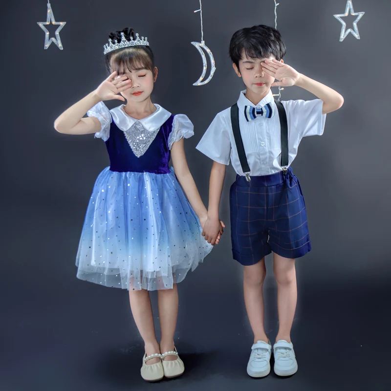 

Children's Latin dance costume girl Peng Peng gauze skirt dance costume male host dress performance costume