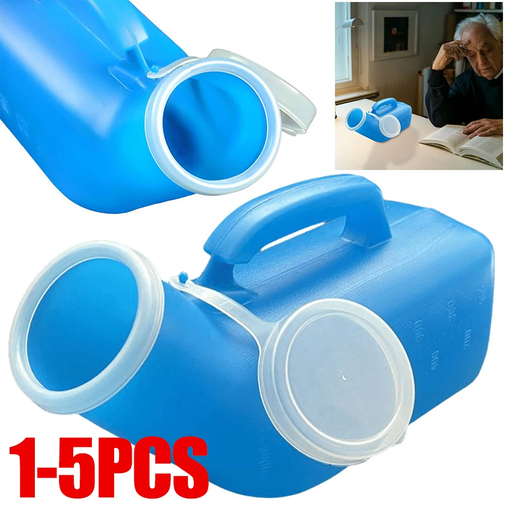 Portable Urinal for Men 1200ml Thick Plastic Bedpan Bottle with Lid 1-5pcs