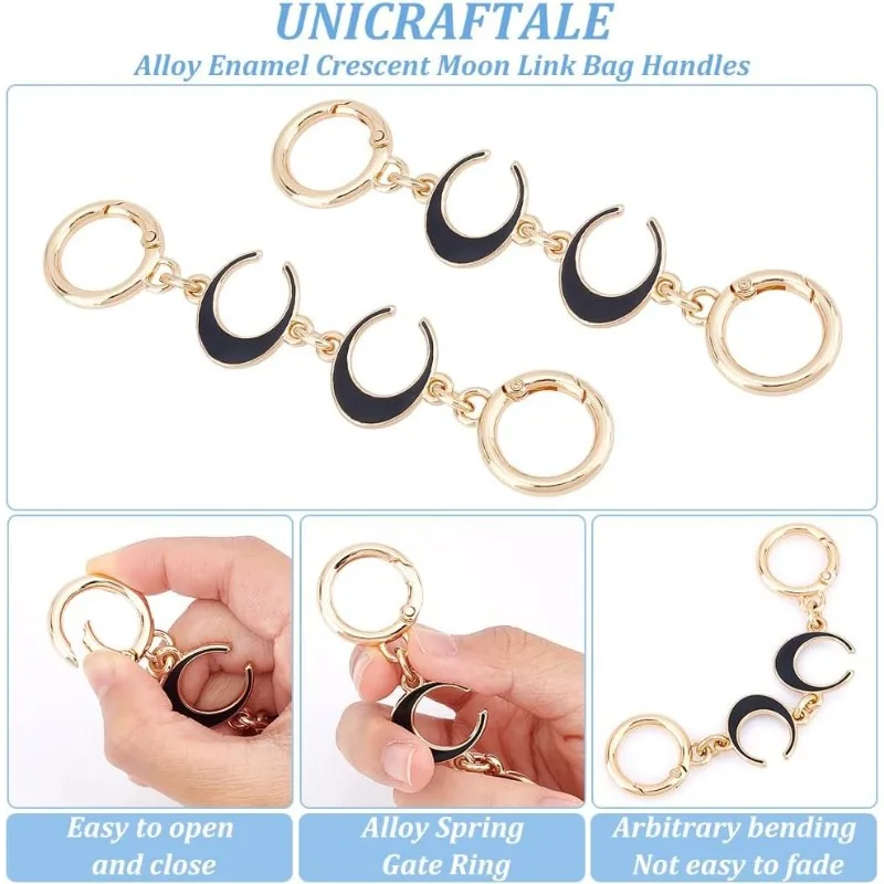 2 Pcs Bag Extender Chain Moon Shape Purse Strap Extender for Shoulder Bag Black Alloy Chain Strap Replacement