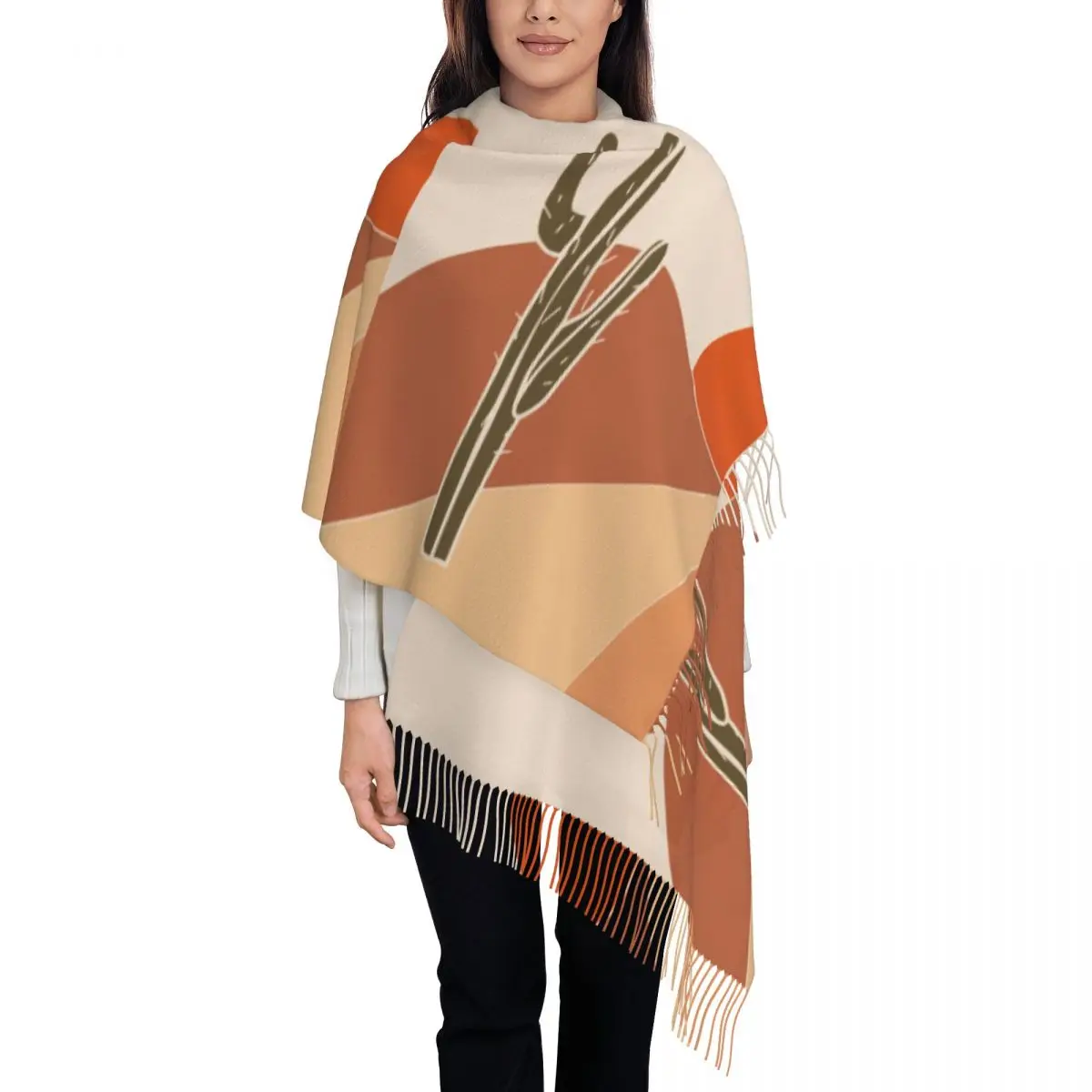 

Female Scarf Cartoon Desert Headwear Scarves with Tassel Sun Corner Cactus Popular Shawls and Wrap Winter New Design Bufanda