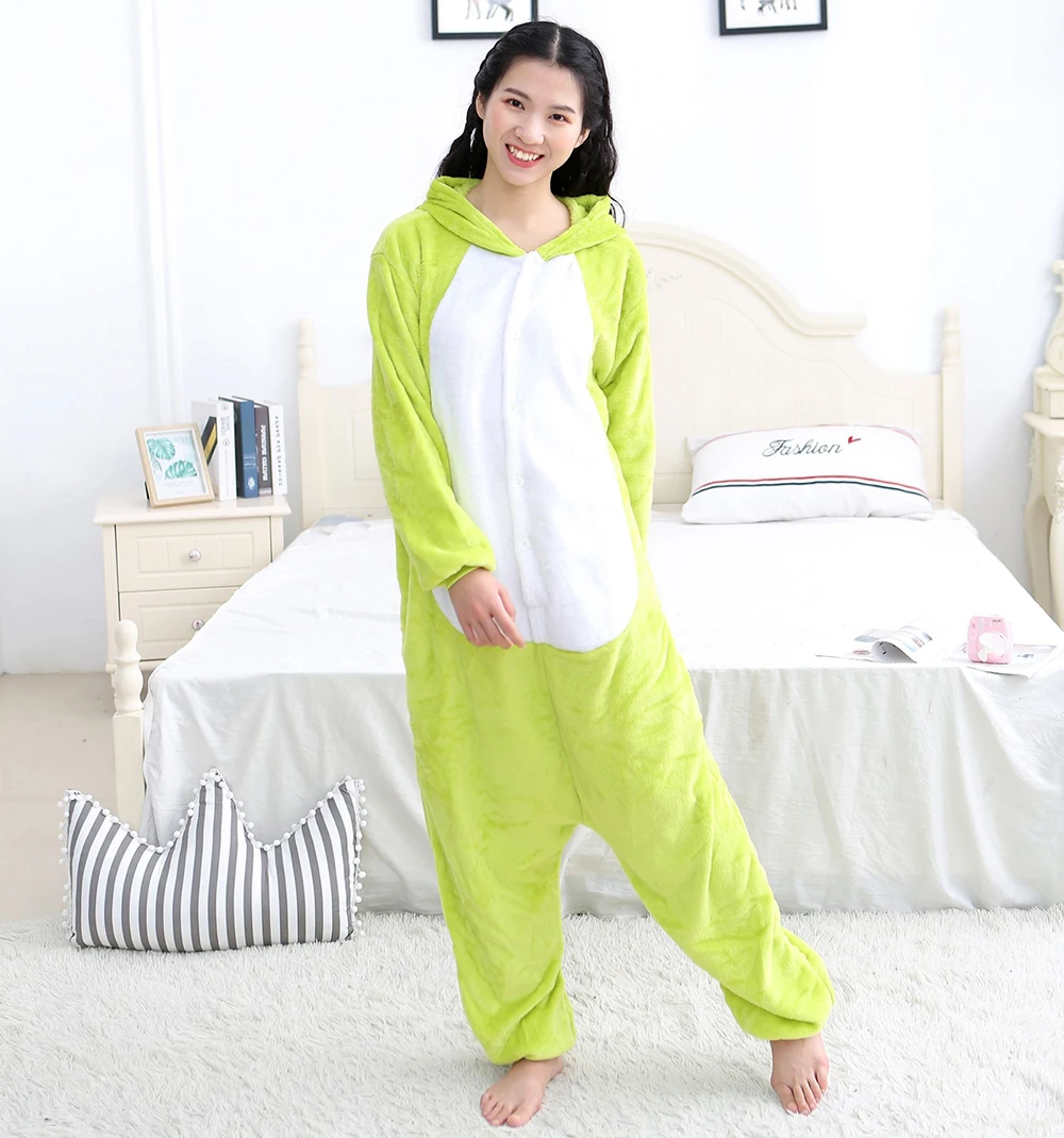 Green Frog Onesies Plush Pajamas Winter Flannel Warm Sleepwear Halloween Christmas Cosplay Costume Women Men Kids Family Costume kigurumi pajamas onesies cosplay pajamas onesies flannel pajamas onesies