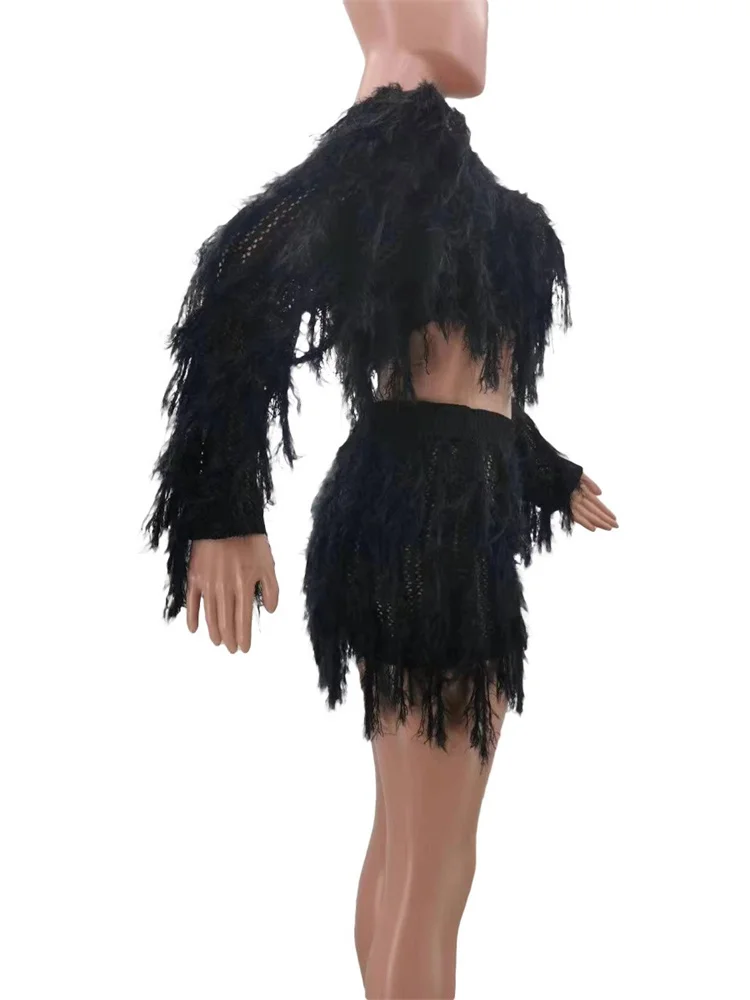 Wmstar Women Two Piece Dress Sets Long Sleeve Top and Tassel Skirts Elegant New Style Matching Outfits Wholesale Dropshipping