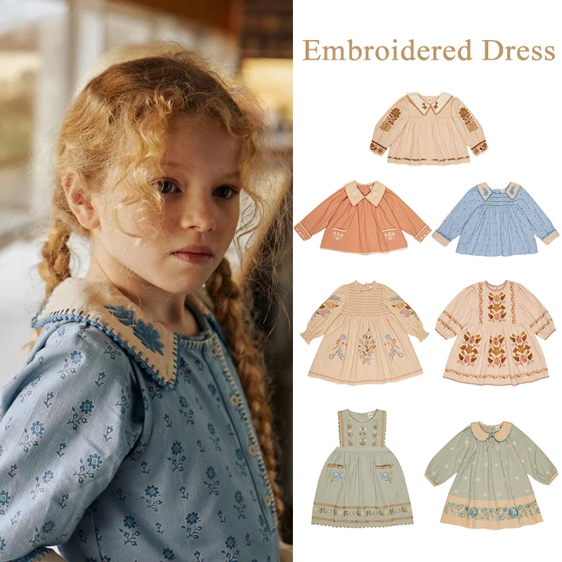 Children's Shirt Spring shirt dress Embroidered pastoral APO series Retro style Gaudin Heavy Embroidery Flower girl Princes