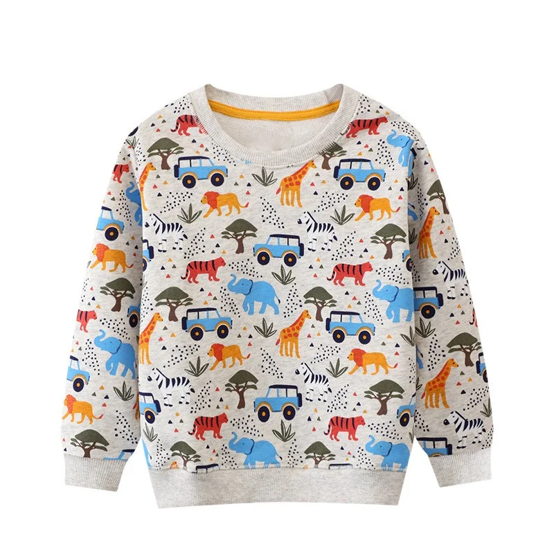 Kids Sweater Hoodie Sweatshirts Jumping Meters Long Sleeve Dinosaur Applique Boys Girls Tops 2-7T