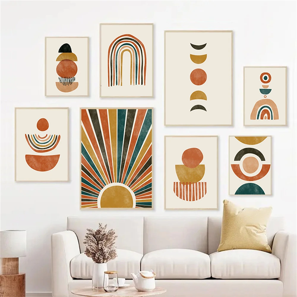 

Boho Modern Mid Century Sun Rainbow Wall Art Poster Canvas Painting Nordic Posters And Prints Wall Pictures Living Room Decor
