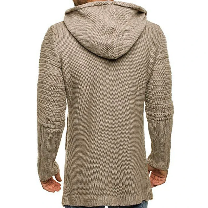 Vintage Solid Knitted Overcoats Men Fashion Button-up Long Sweater Coats Mens Clothes Winter Warm Knit Hooded Cardigans Jackets