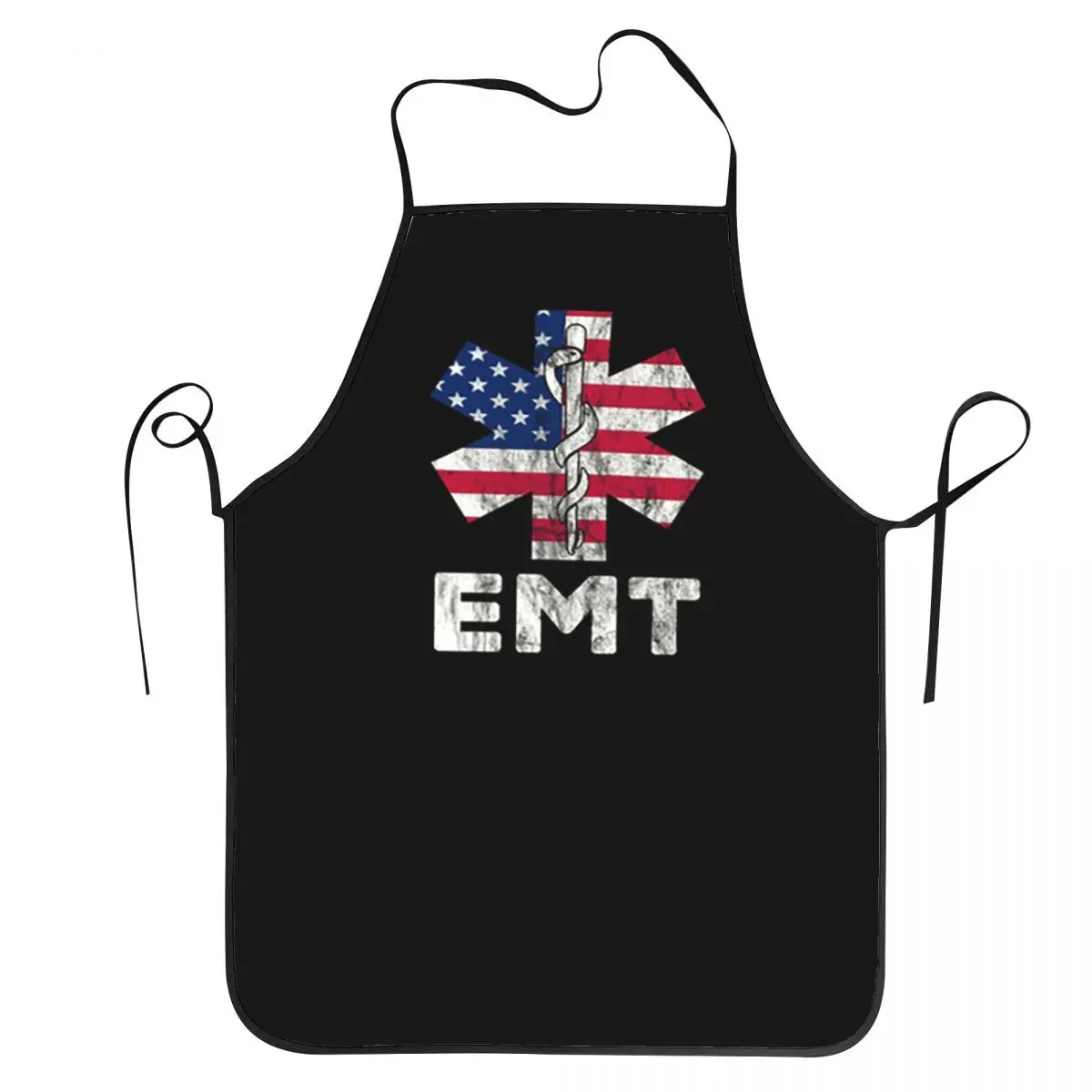 

Funny EMT US Flag Star Of Life Bib Aprons Women Men Unisex Kitchen Chef Patriotic Tablier Cuisine for Cooking Baking Gardening