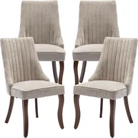 Beige Mid Century Dining Chairs Set of 4, Modern Kitchen & Dining Room Chairs Set of 4, Velvet Upholstered Kitchen Chairs 1
