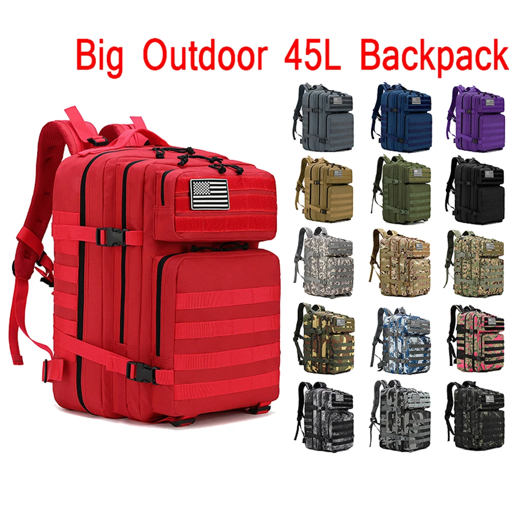 

New Big Outdoor Camping 45L Waterproof Tactical Backpack Large Capacity Sports Hiking Travel Bag Unisex Climbing Backpacks Man