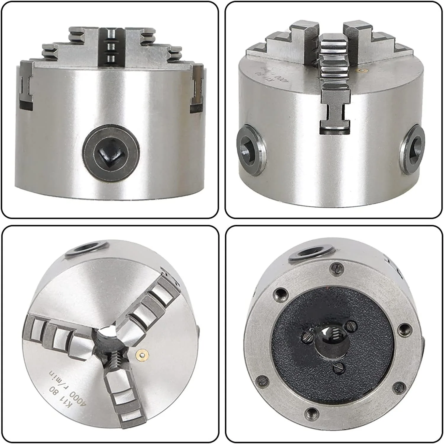 3 Inch 3 Jaw Self Centering Lathe Chuck K11-80 - Hardened Steel Chuck For CNC & Manual Lathes