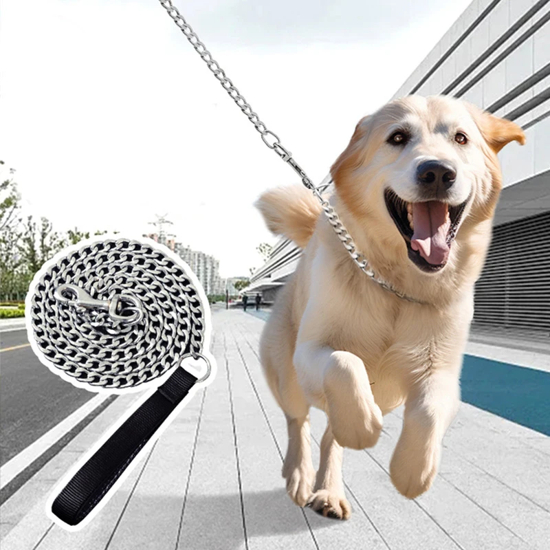 Anti-bite iron chain bar 120CM metal dog chain Dog Chain Leash Metal Training Pet Leash with Soft Handle for Medium Large Dogs 6