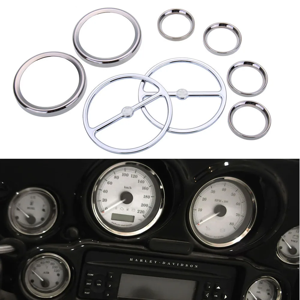 

Chrome Speedometer Gauges Bezels Horn Cover case for Harley Electra Street Road Glide