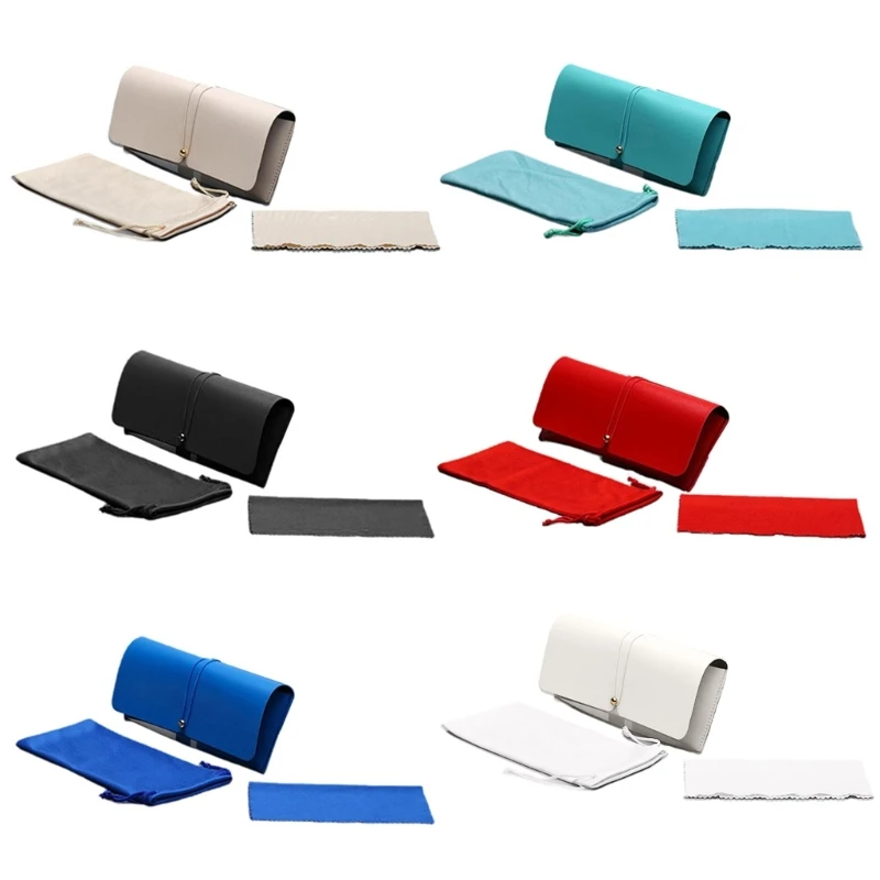 

Portable Eyeglasses for Case Eyewear Bag Cover with Rope Buckle and Cleaning Cloth PU Leather Protective for Case Glasse