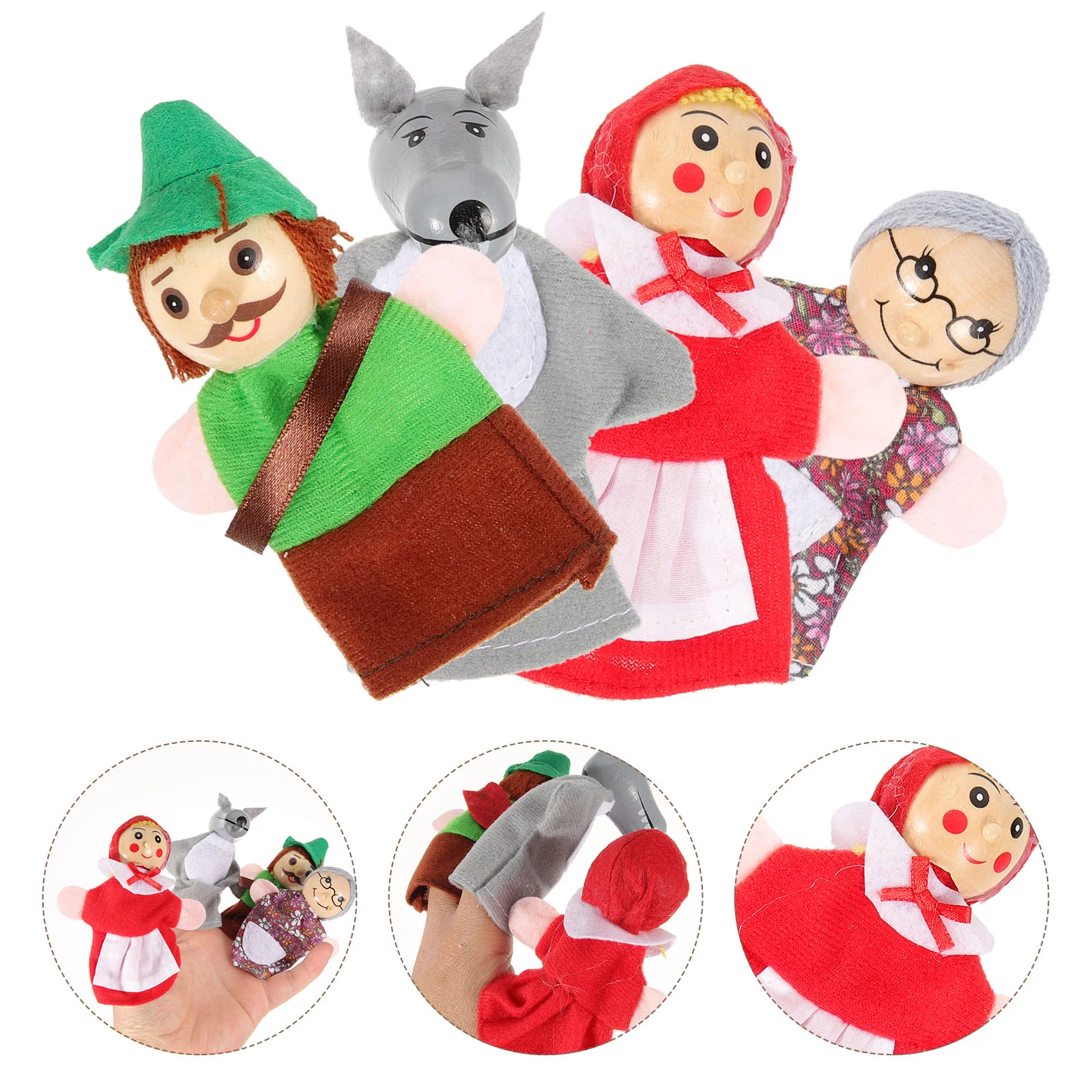 4 Pcs Christmas Finger Toddler Toy Little Red Riding Hood Toys Fabric Animal Hand Puppet free shipping 20pcs lot sublimation blank mask scarf riding hood gifts heat transfer printing diy gifts