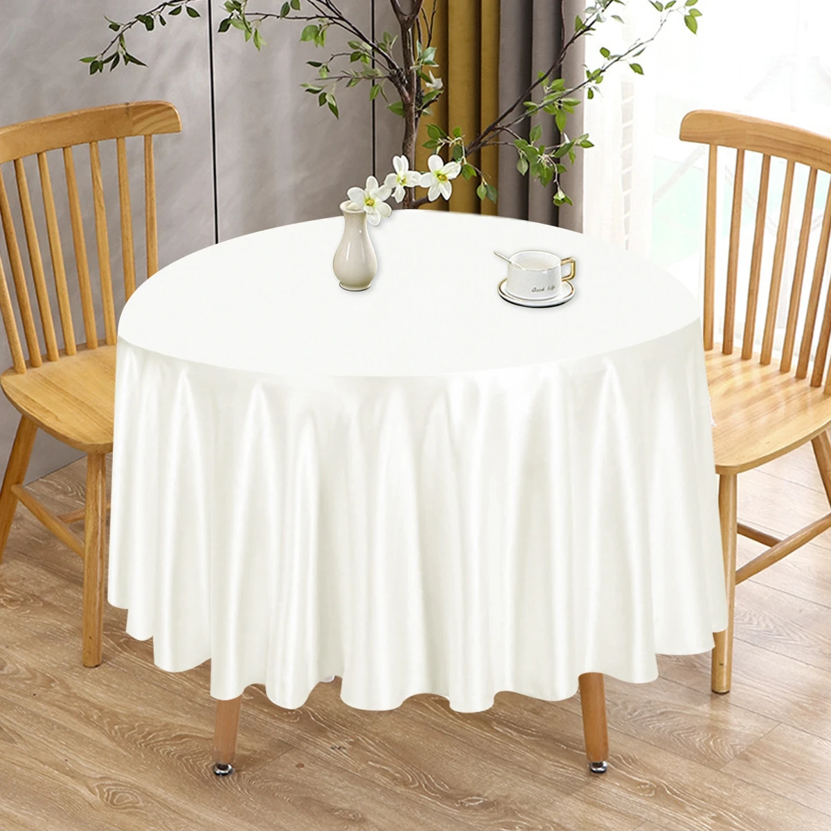 Solid Color Round Satin Tablecloth Wedding Party Resistant Wrinkle Free Soft Table Cloth Home Banquet Restaurant Table Decors 4