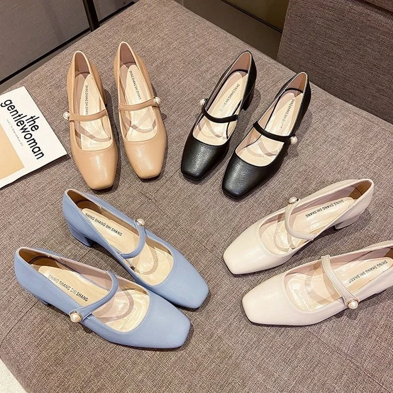 2022 New Patent Leather Square Toe Mary Jane Shoes Temperament