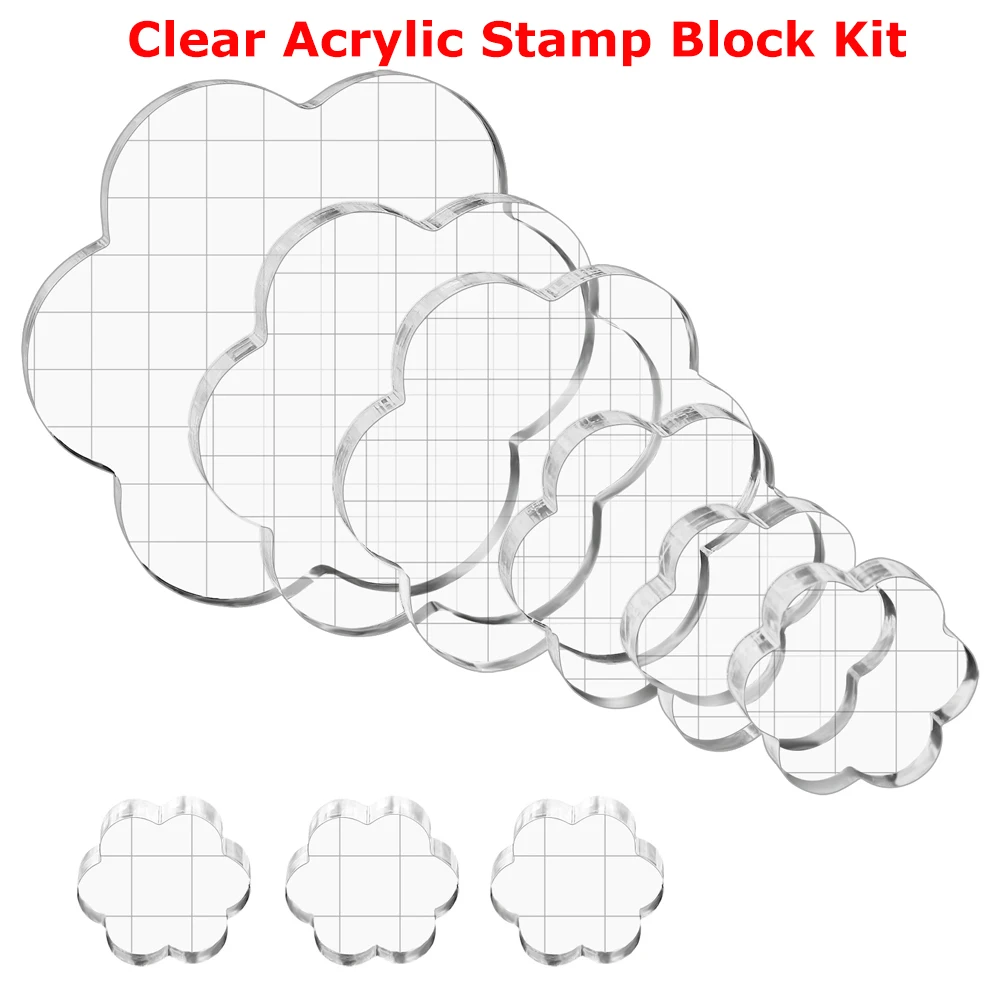 

9pc/set Scalloped Edges Clear Acrylic Stamp Block for Cling Mounted Rubber Stamps DIY Scrapbooking Photo Album Decorative