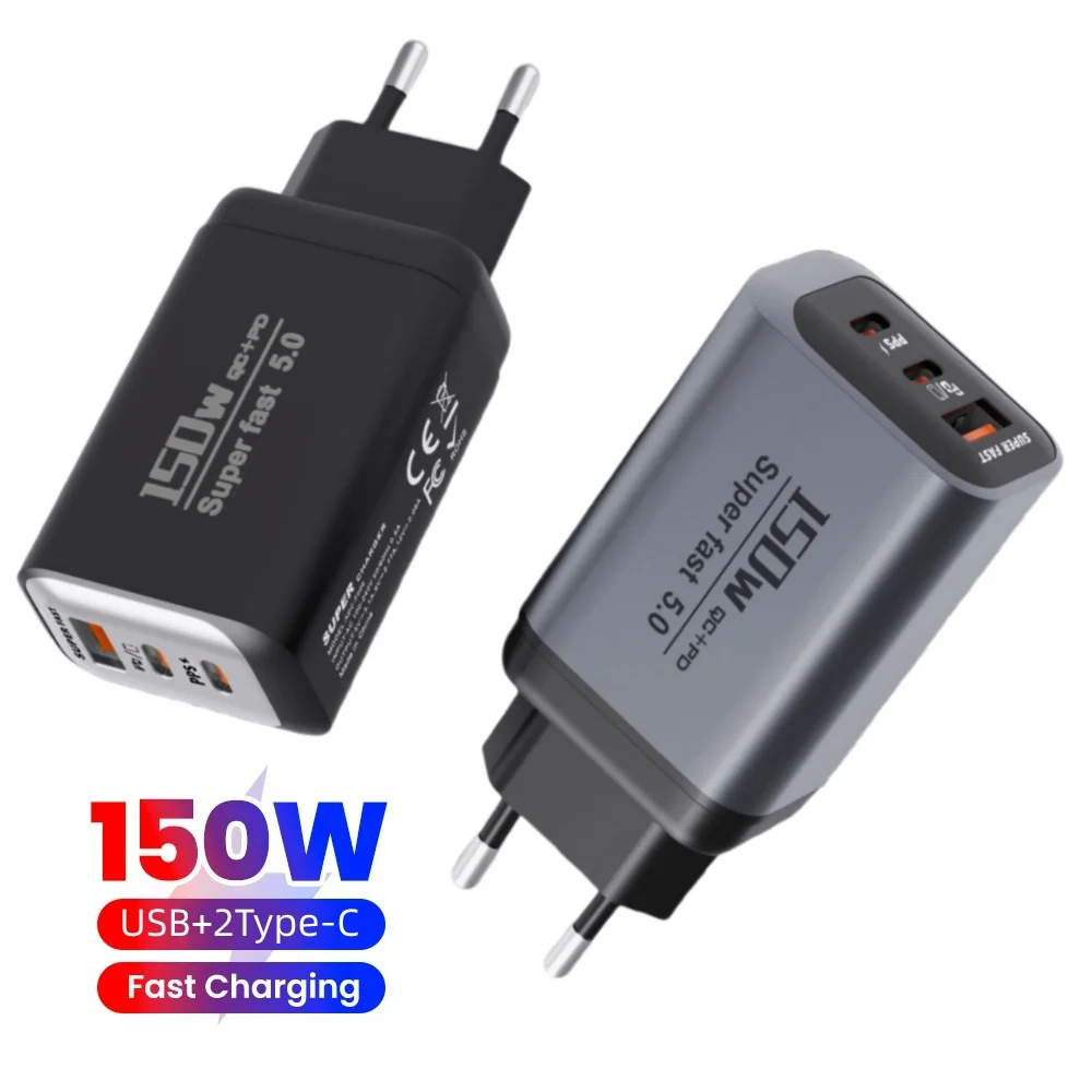 Cargador de teléfono móvil de 3 puertos de carga rápida de 150W QC3.0 cargadores USB tipo C adaptador de pared USB PD Dual enchufe UE/EE. UU. para iPhone Samsung