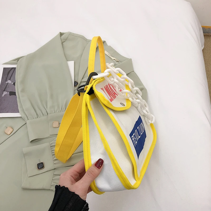 Canvas Women's Shoulder Bag Chain Casual Totes Contrast Color Ladies Crossbody Bag Trend Letter Print Fashion Designer Handbags