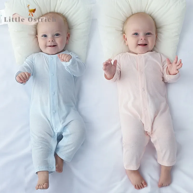 

Newborn Baby Girl Boy Bamboo Fiber Romper Summer Long Sleeve Jumpsuit Toddler Child Solid Color Sleepwear Baby Clothes 3-18M