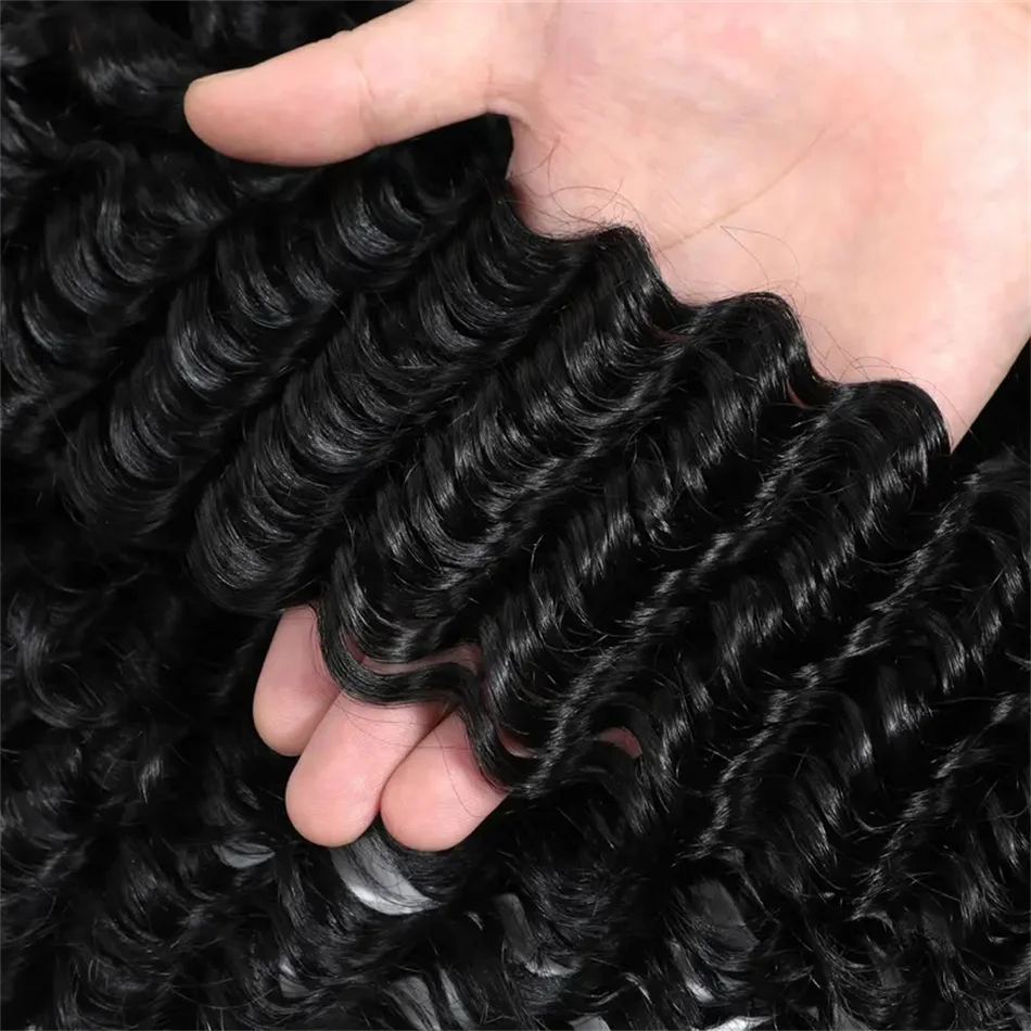 Deep Wave Bundles Human Hair 100% Unprocessed Brazilian Virgin Remy Weft Extensions Natural Black Color 8-32 inch