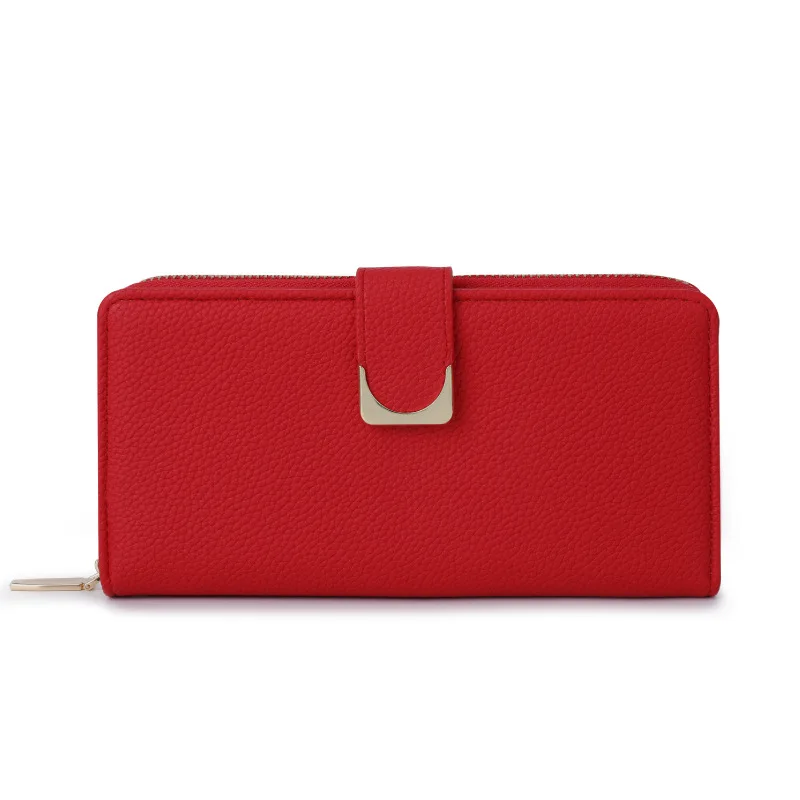 Elegant Women's Wallet in Solid Color with Embossed Lychee Pattern and Multi-card Slots Wallets for Women