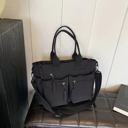 Elegant Nylon Fabric Tote Bag - Stylish Large Capacity Shoulder/Cross - Body Travel Handbag (Black)
