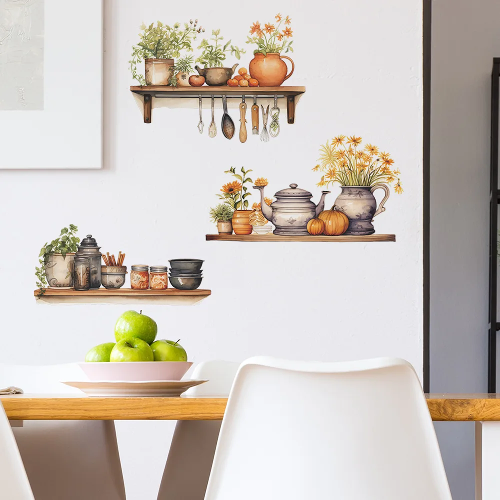 Wall Stickers 1PCS Painted Green Plant Flower Pot Wall Paste Living Room Kitchen Home Decoration Self adhesive