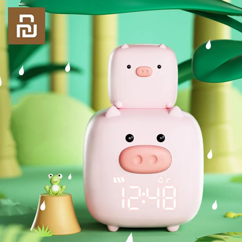 

Youpin Alarm Clock Night Lamp Voice Control LED Digital Clock Cute Pig Electronic Desk Table Clock Rechargeable For Child Kids