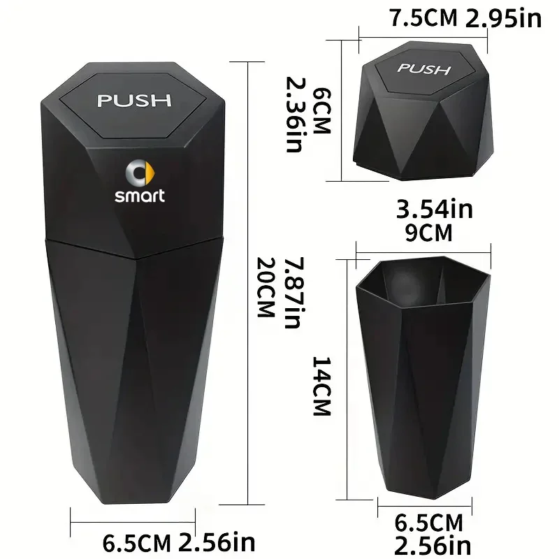 Car Trash Can Mini Garbage Bin Portable Car Dustbin with Lid Leak-proof Auto Trash Bin For Smart 451 brabus Smart 453 fortwo ﻿