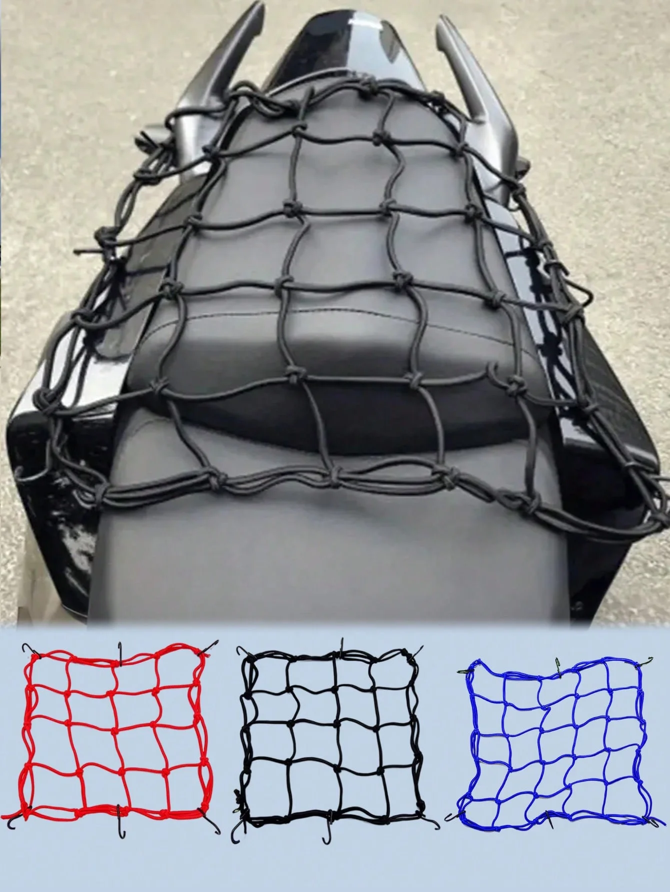 30x30cm elastisches Gepäcknetz (mit Haken), robustes Stretchnetz, passend für Motorrad/Fahrrad/Elektroroller (Rücksitz/Tank), Kraftstofftanknetz – Detail 9