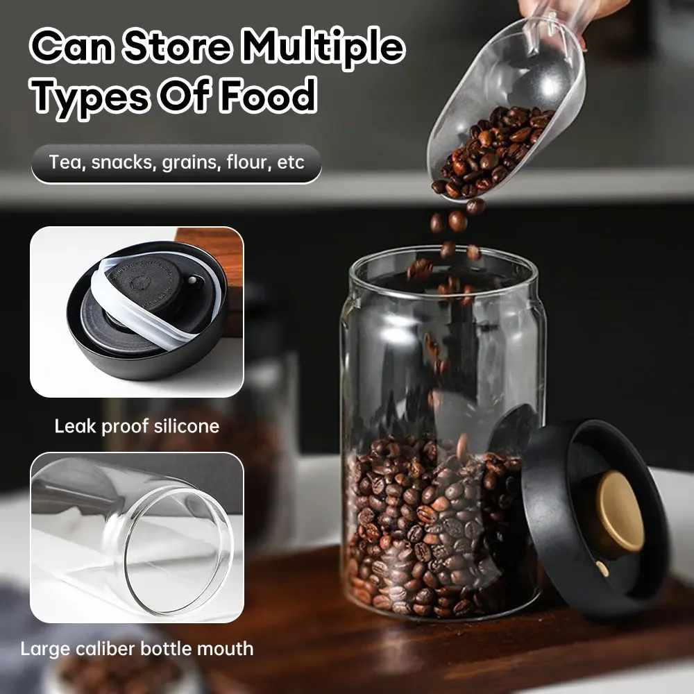 Description Picture 6 of itemCoffee Beans Vacuum Sealed Tank Borosilicate Glass Cereals Storage Jar Moisture-proof Air Extraction Tea Container for Kitchen