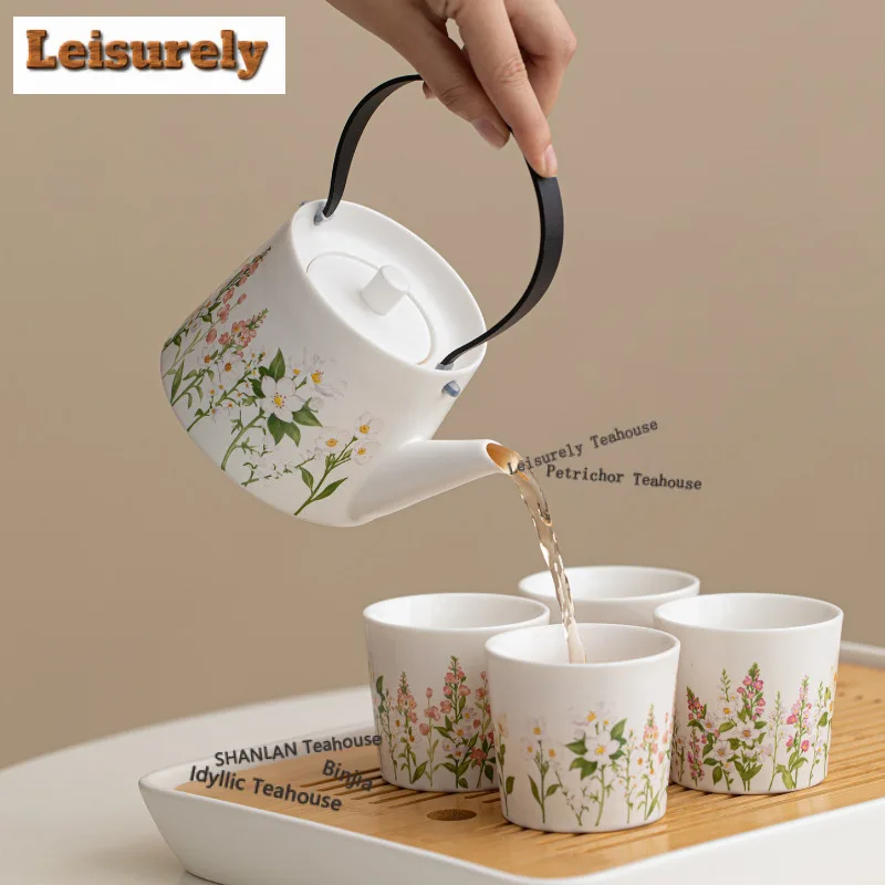 Flower Sea Lifting Handle Tea Set Complete Set Ancient Tea Ceremony Set Teapot and Tea Cup Set Teaware Accessories Decoration