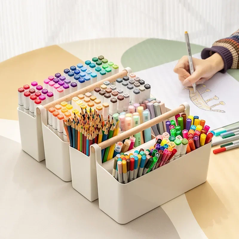 

Mark Pen Storage Box Student Desk Watercolor Pencil Portable Large Pen Holder Cosmetics Sorting Box School Office Stationery