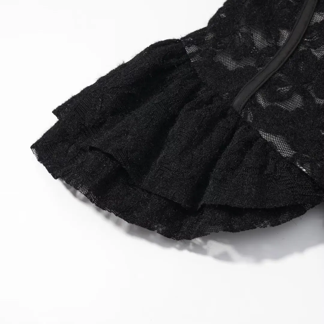 KONDALA Sexy Schicke Schwarze Spitzen-Tops für Damen V-Ausschnitt Cami Rüschen-Tops Mode 2026 Frühling Sommer Elegante Party-Tops Y2K Mädchen-Top – Detail 6