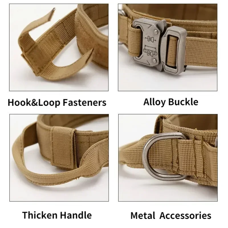 

Reinforced Tactical Collar for Dogs Military Large Buckle Loop Accessories Handle Training Adjustable Hook Duarable Alloy Dog